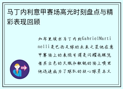 马丁内利意甲赛场高光时刻盘点与精彩表现回顾